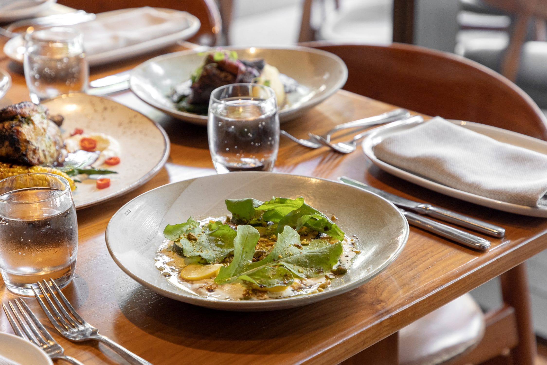 An elegent table setting of food